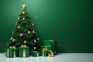 AI generated 3d rendered green Podium display for merry Christmas event photo