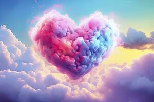 AI generated Beautiful colorful valentine's day heart in the clouds as abstract background. AI Generated photo