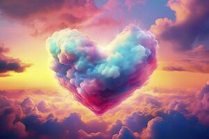AI generated Beautiful colorful valentine's day heart in the clouds as abstract background. AI Generated photo