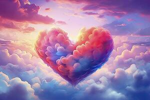 AI generated Beautiful colorful valentine's day heart in the clouds as abstract background. AI Generated photo