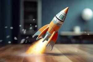 AI generated Toy rocket takes off business and finances success concept. AI Generative photo