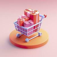 AI generated Light Orange and Pink Shopping Cart with Gift Box Icon. AI Generative photo