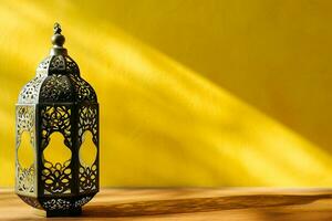 AI generated An Arabic lantern on yellow background photo