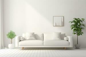 AI generated 3d rendered Minimal style Modern living room interior design with sofa photo