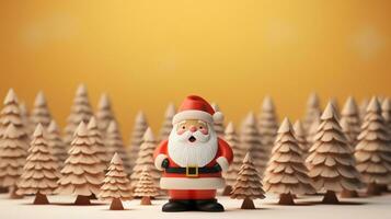 AI generated 3d rendered minimal santa clause with christmas tree and gifts on pastel background photo
