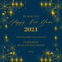 navy blue new year with gold snowflakes greeting post template