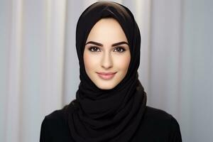 AI generated Portrait of a beautiful Muslim woman wearing hijab on isolated background generative AI photo