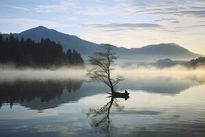 AI generated Wanaka's lone willow tree which is situated just off of the lake shore. AI Generated photo