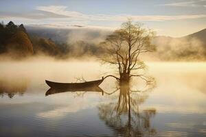 AI generated Wanaka's lone willow tree which is situated just off of the lake shore. AI Generated photo