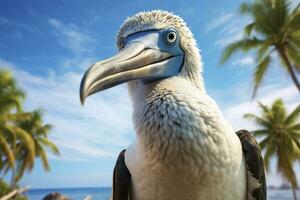 AI generated The rare blue-footed booby rests on the beach. AI Generated photo