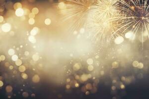 AI generated Gold Vintage Fireworks and bokeh on New Year's Eve and copy space. AI Generated photo