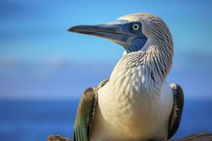 AI generated The rare blue-footed booby rests on the beach. AI Generated photo