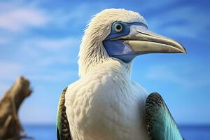 AI generated The rare blue-footed booby rests on the beach. AI Generated photo