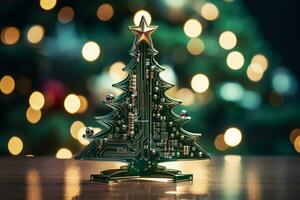 AI generated Christmas tree made with circuit board technology concept photo