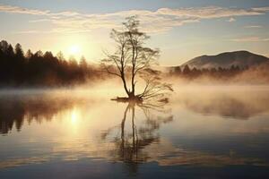 ai generado de wanaka solitario sauce árbol cuales es situado sólo apagado de el lago costa. ai generado foto