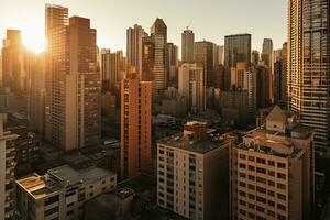 ai generado un majestuoso ciudad horizonte durante el dorado hora. ai generativo foto