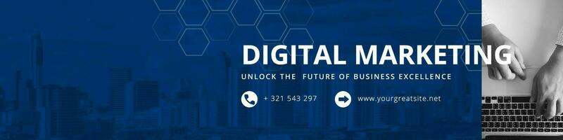 digital marketing banner with blue and white minimalist template