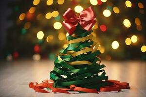 AI generated Christmas tree made with ribbons photo