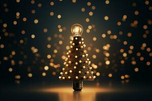 AI generated Christmas tree made of bulb and light technology concept photo