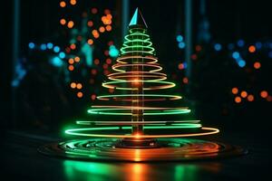 AI generated Christmas tree concept made of light trail technology concept photo