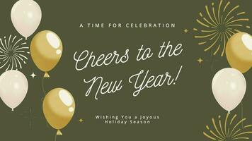 green and gold balloon new year greeting card template