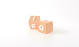 Wooden block cube flipping EQ to IQ. Wood cube minimal IQ. business work concept design. 3D rendering. 3D illustration. photo