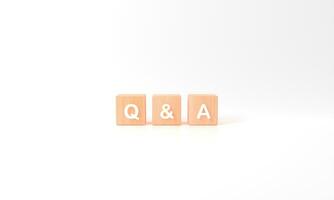 3d rendering Three wooden blocks cubes with the letters Q and A on white background isolated. Q and A for question and answer Surreal abstract geometric photo