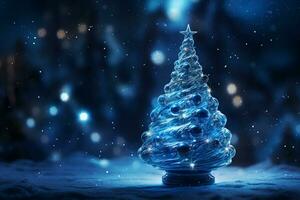 AI generated Abstract Blue shinny Christmas tree with bokeh background technology concept photo