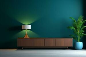 AI generated 3d rendered Minimal style Modern table design with lamp photo