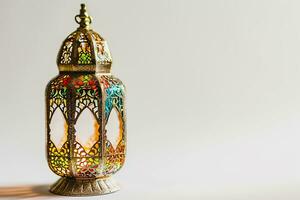 AI generated An illuminated Arabic lantern on white background photo