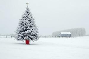 ai generado Navidad árbol en Nevado parque foto