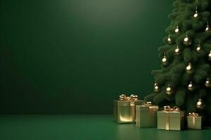 AI generated 3d rendered green Podium display for merry Christmas event photo