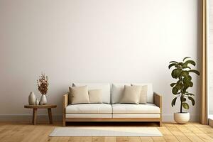 AI generated 3d rendered Minimal style Modern living room interior design with sofa photo