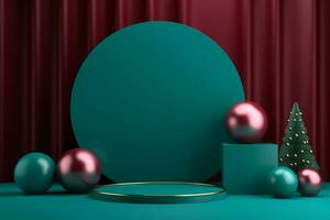 AI generated 3d rendered Podium display for merry Christmas event photo