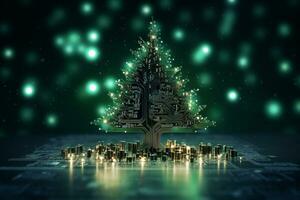 ai generado Navidad árbol hecho con circuito tablero tecnología concepto foto