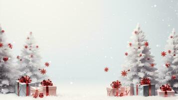 AI generated christmas holidays composition of fir tree branches with baubles and gifts copy space photo