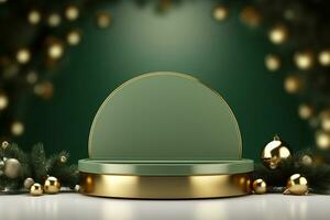 AI generated merry Christmas 3d rendered red Podium display for event photo