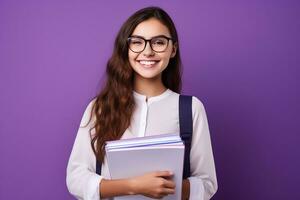 AI generated Portrait of beautiful young woman with books on isolated background generative AI photo