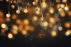 AI generated bokeh golden lights on black background photo