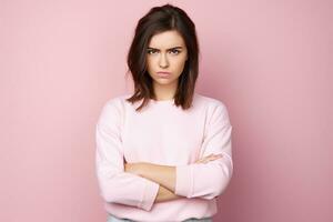 AI generated Portrait of beautiful angry girl on isolated background generative AI photo