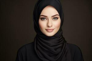 AI generated Portrait of a beautiful Muslim woman wearing hijab generative AI photo