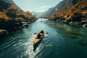 AI generated Drone view of people going kayaking photo