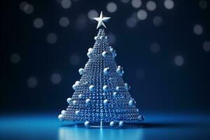 AI generated Abstract Blue shinny Christmas tree with bokeh background technology concept photo