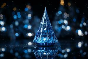 AI generated Abstract Blue shinny Christmas tree with bokeh background technology concept photo