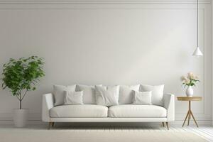 AI generated 3d rendered Minimal style Modern living room interior design with sofa photo