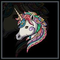 Colorful Unicorn head mandala arts. vector