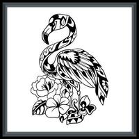 Flamingo bird tribal tattoo mandala arts. vector