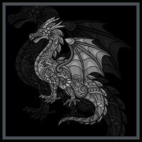 Monochrome Dragon animal mandala arts. vector