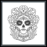 Calavera niña cabeza mandala letras aislado en blanco antecedentes. vector