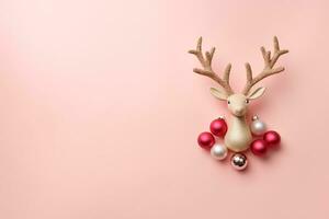 AI generated beautiful christmas eve concept with copy space on pink background and deer head photo
